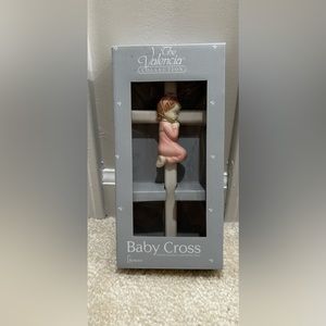 NIB Roman Inc. The Valencia Collection Glazed Porcelain Baby Pink Girl Cross
